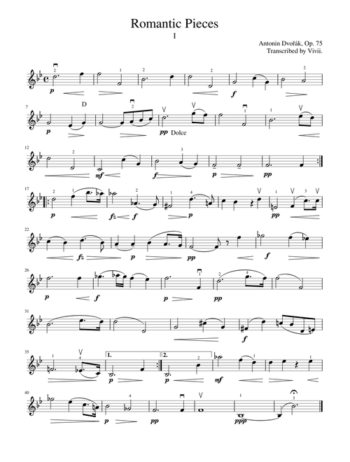 Dvorak: Romantic Pieces - Part 1, Violin Part
