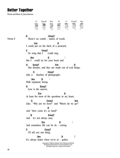 Better Together - Jack Johnson (Ukulele Chords-Lyrics)