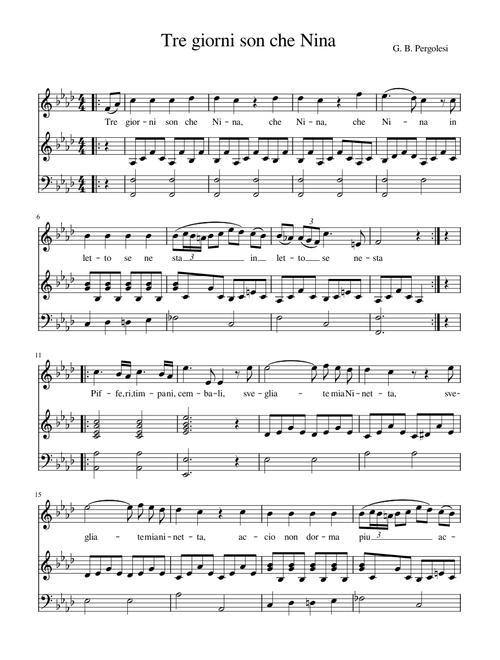 Pergolesi - Tre giorni son che Nina - FAm - Medium - high voice .mscz