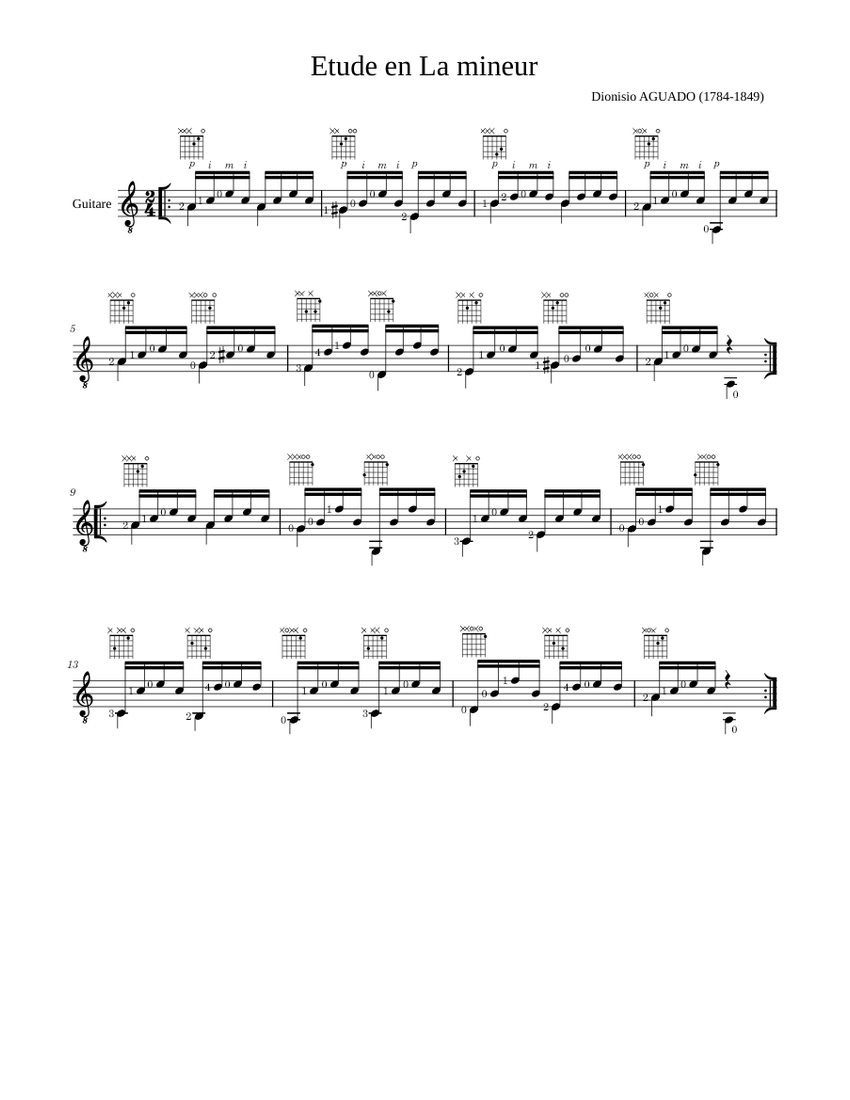 Estudio en La menor – Dionisio Aguado Sheet Music for Guitar (Solo ...
