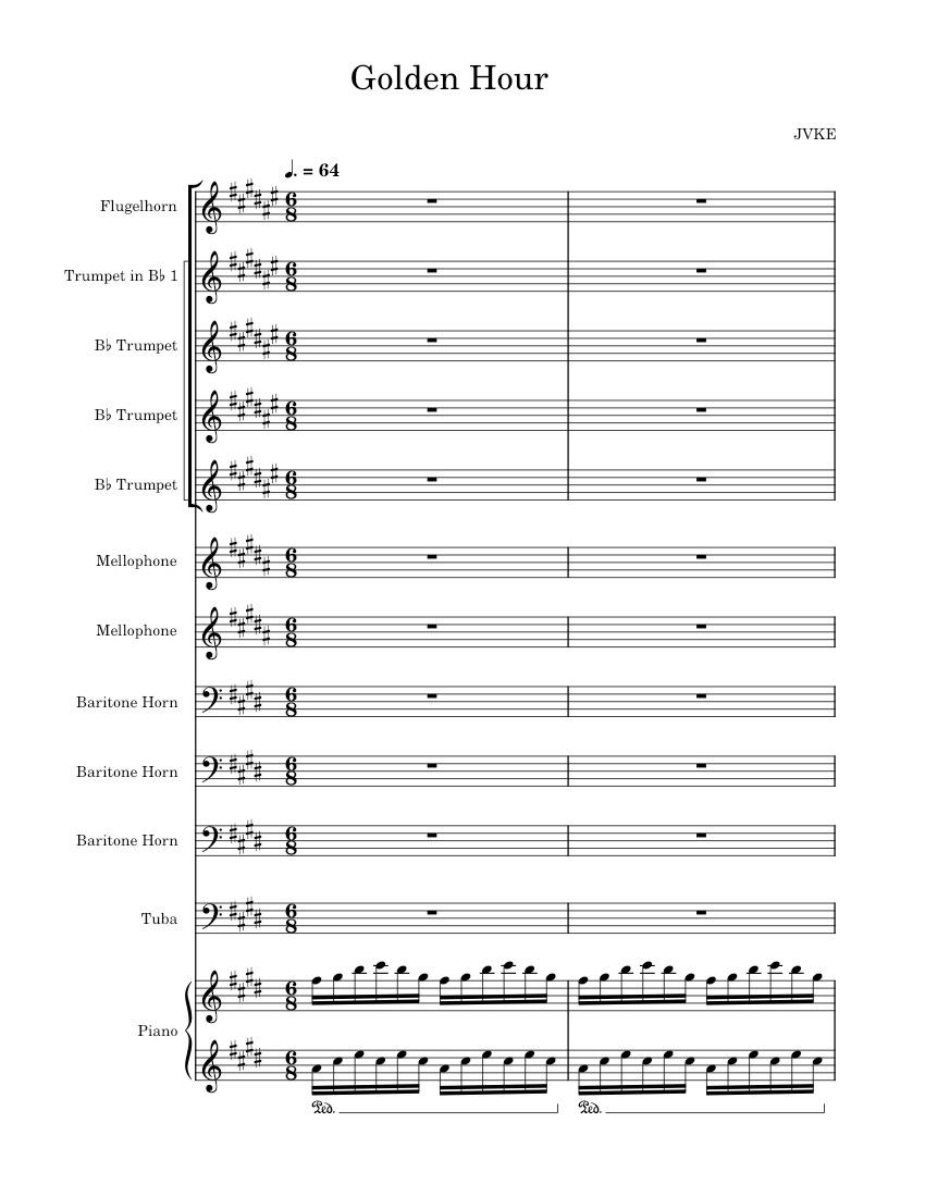 Golden Hour- JVKE Arrangement Sheet Music for Piano, Tuba
