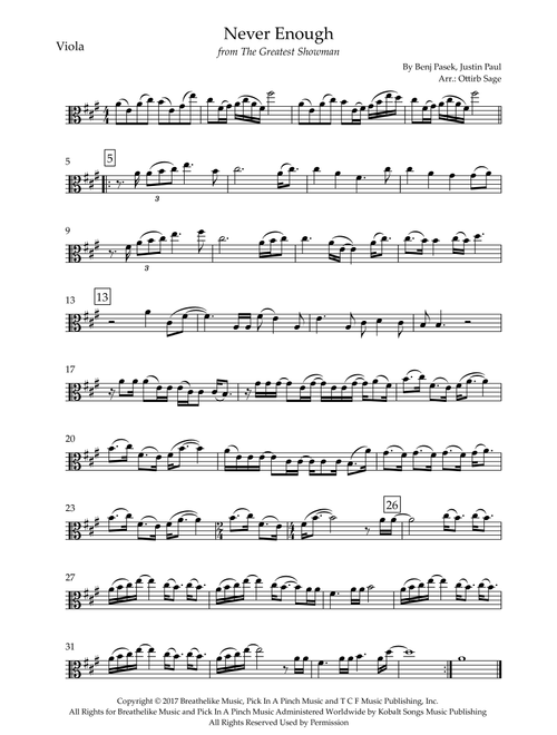 Never Enough (Arr. Ottirb Sage) - The Greatest Showman Ensemble (Viola Solo)