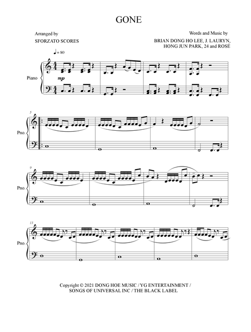Gone (Arr. Sforzato Scores) - J. Lauryn, Brian Dong Ho Lee, Hong Jun Park (Easy Piano)