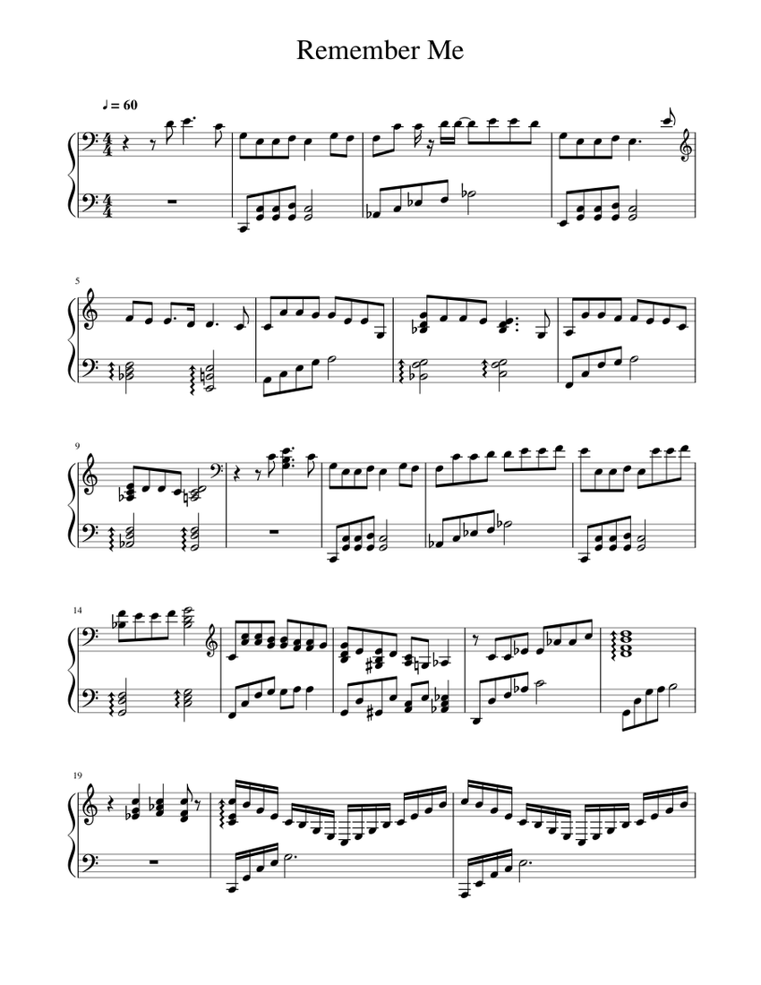 Remember Me Sheet Music for Marimba (Solo) | MuseScore.com