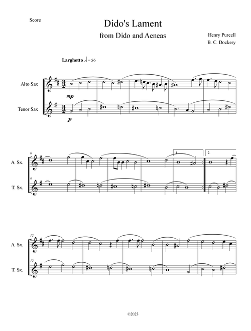 Dido's Lament (Alto and Tenor Sax Duet) (Arr. B. C. Dockery) - Henry Purcell (Instrumental Duet)