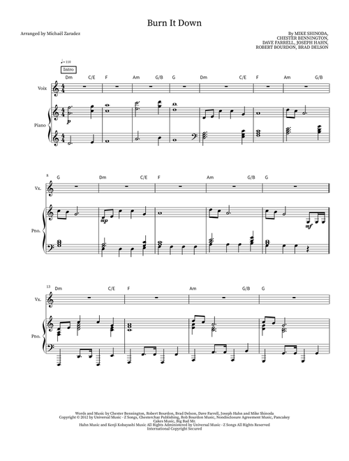 Burn It Down (Arr. Michaël Zaradez) - Linkin Park (Piano Vocal)