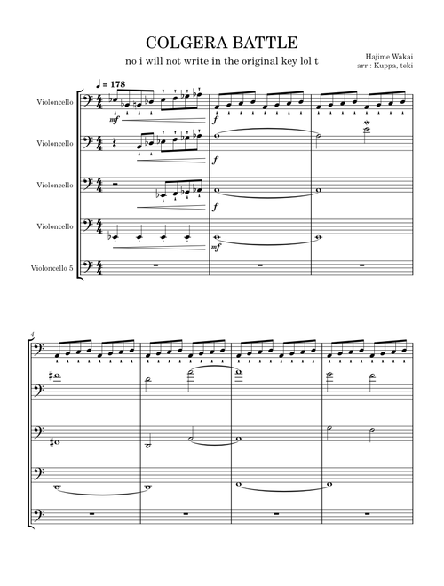 Colgera Battle Theme CELLO Quartet