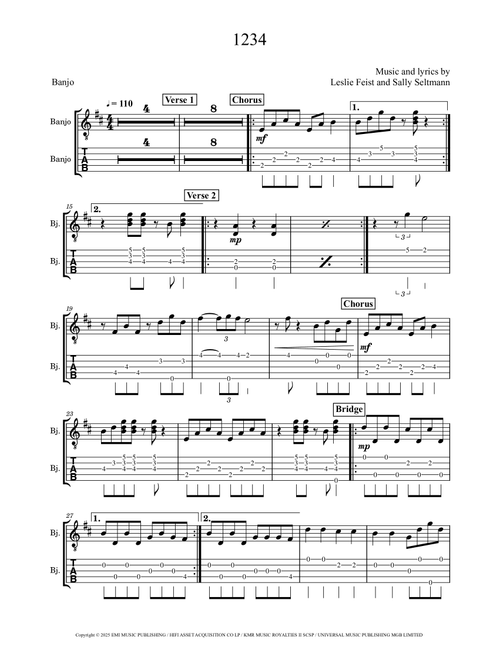 1234 (Arr. David Lartey) - Feist (Banjo)
