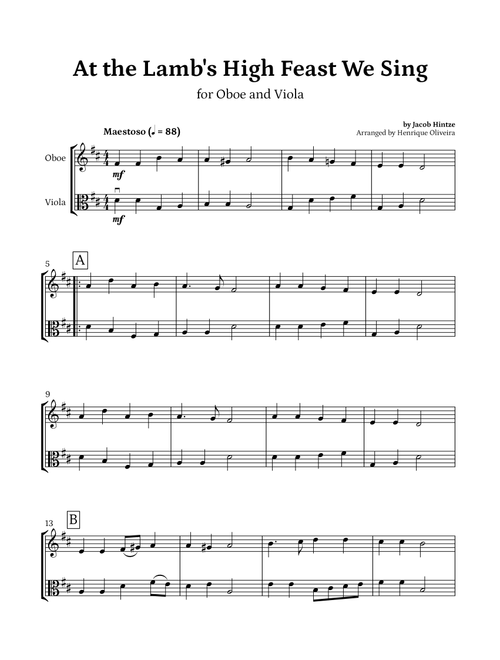At the Lamb's High Feast We Sing (Oboe and Viola) - Easter Hymn (Arr. Henrique Oliveira) - Jacob Hintze (Instrumental Duet)