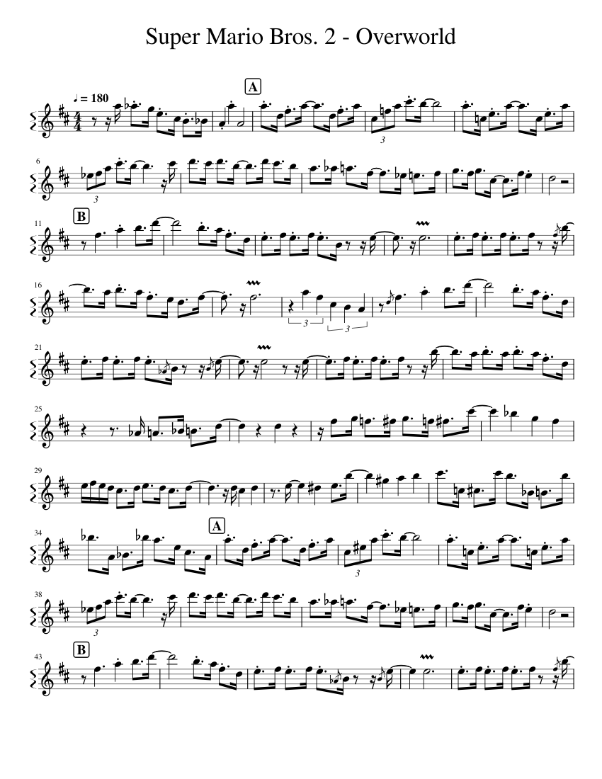 Super Mario Bros 2 Overworld Sheet Music for Saxophone tenor (Solo ...
