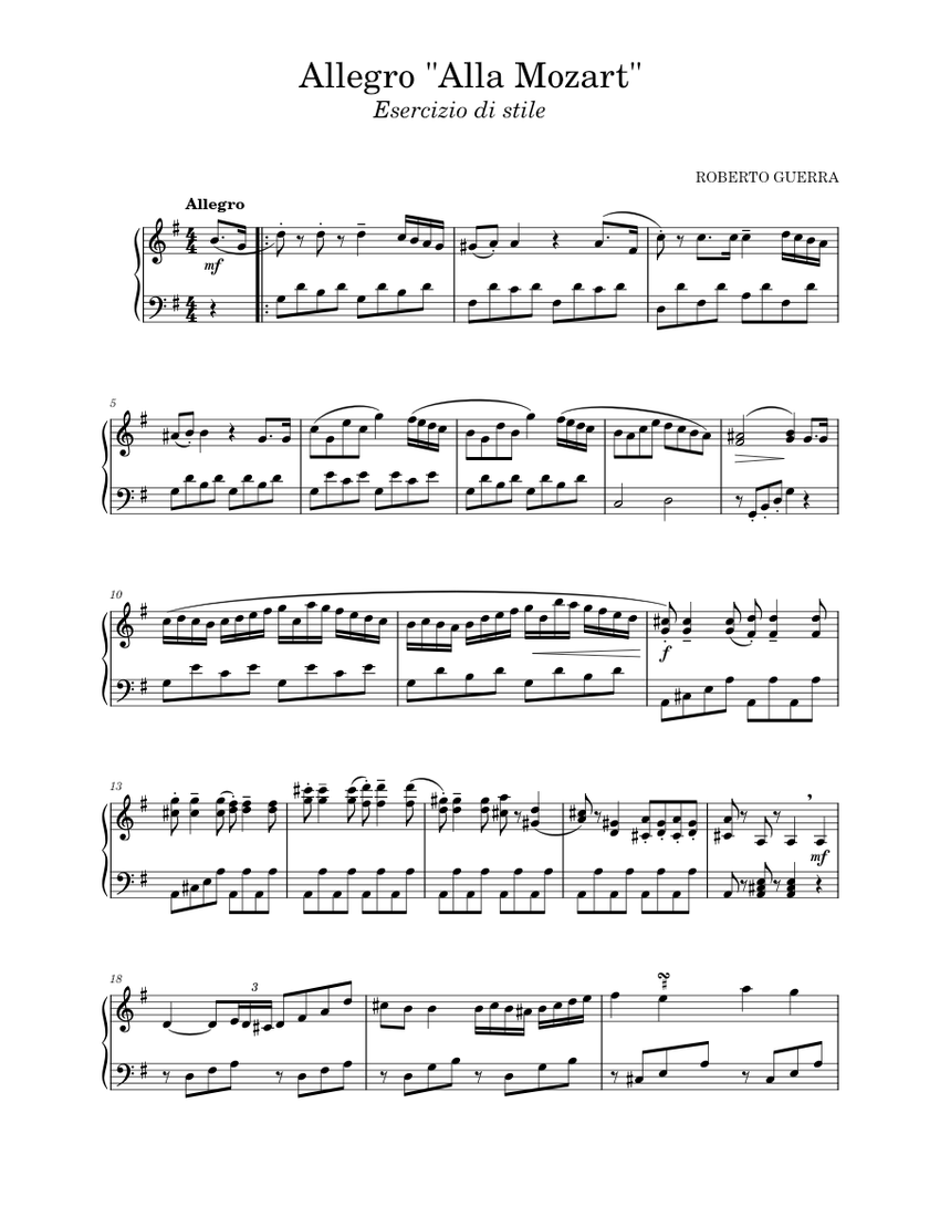 Allegro alla Mozart - Roberto Guerra Sheet music for Piano (Solo ...