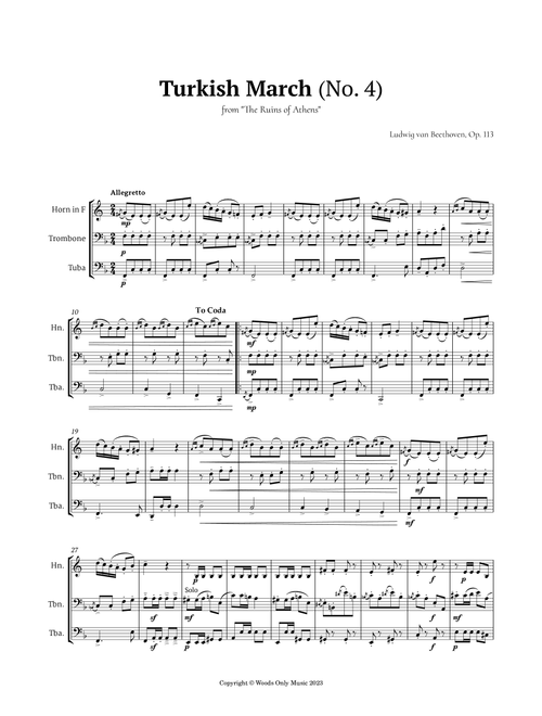 Turkish March by Beethoven for Low Brass Trio (Arr. Ander) (Brass Ensemble)