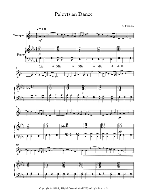 Polovtsian Dance - Alexander Borodin (Trumpet + Piano) (Arr. Digital Book Music) (Trumpet and Piano)