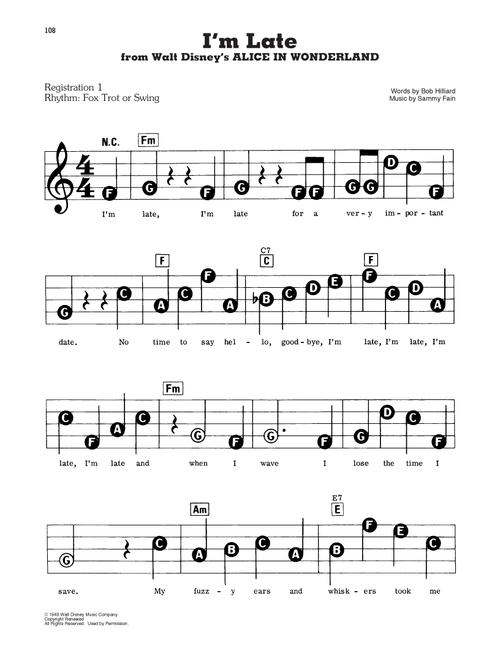 I'm Late (from Alice In Wonderland) - Sammy Fain (E-Z Play Today)
