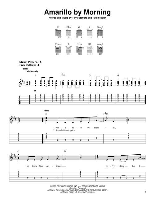 Amarillo By Morning - George Strait, Terry Stafford (Easy Guitar with TAB)