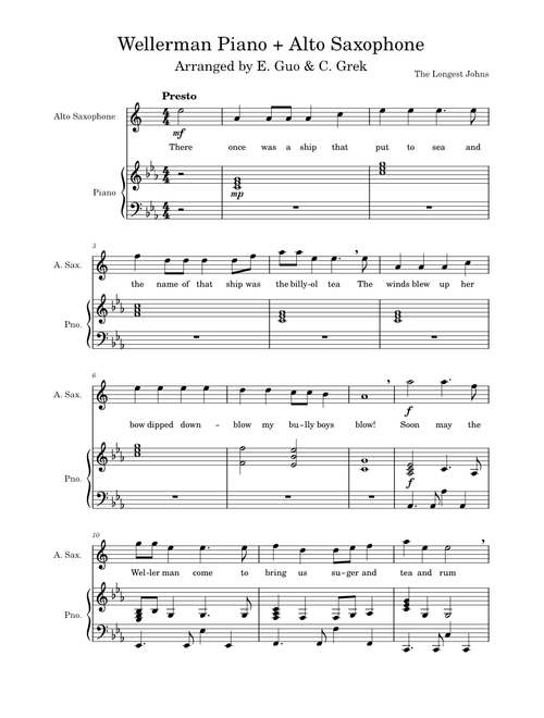 Wellerman – The Longest Johns | Piano + Alto Saxophone