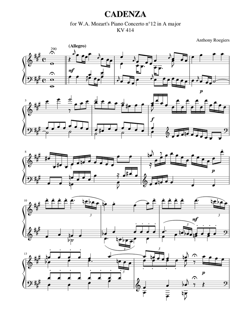 cadenza mozart Piano Concerto nr. 12 in A major (KV 414) Mov. I