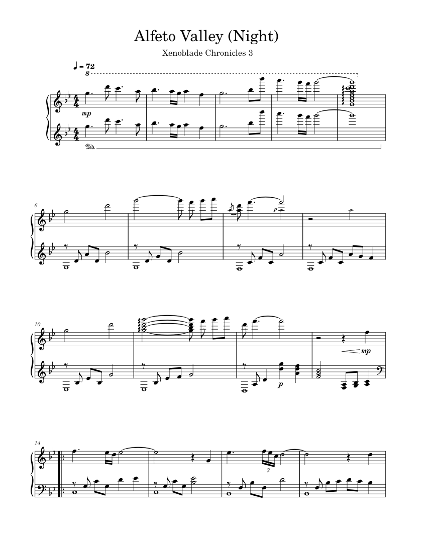 Alfeto valley night xenoblade chronicles 3 sheet music for piano