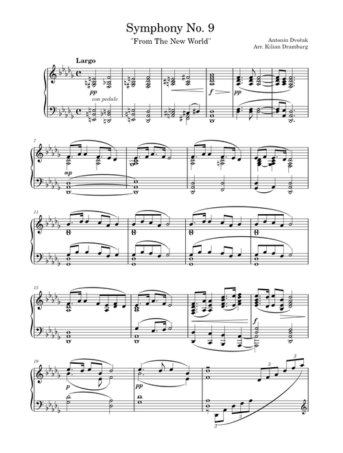 Largo From The New World Symphony – Antonín Dvořák Solo Piano