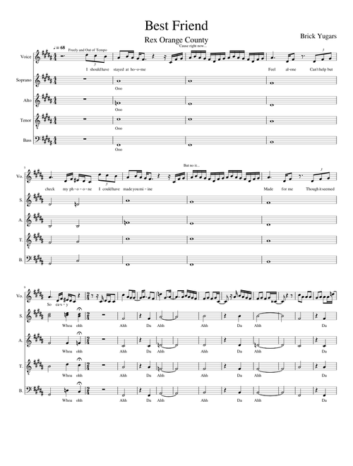 Best Friend A Capella SATB - Rex Orange County