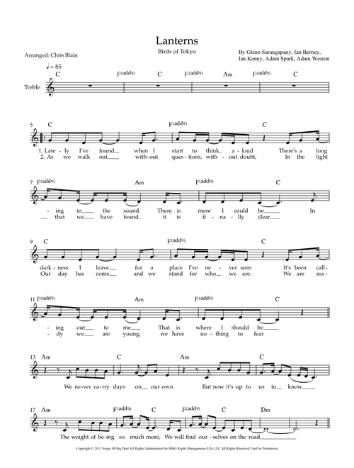 Lanterns (Arr. Chris Blain) - Birds Of Tokyo (Piano Chords-Lyrics)