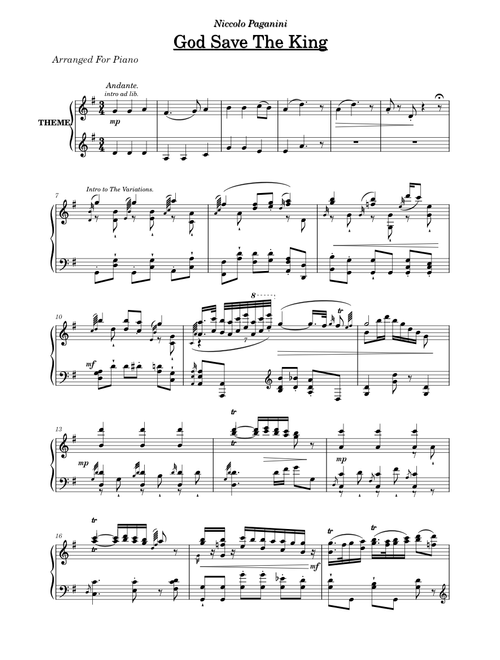 "God Save The King" - Niccolò Paganini || Arranged for Piano