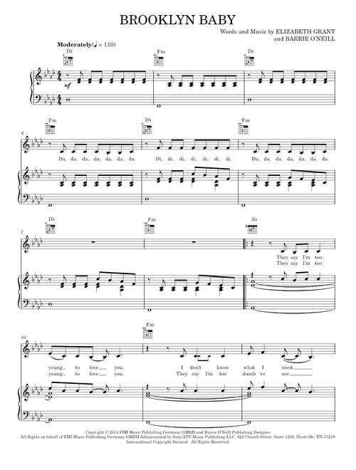 Brooklyn baby - Lana Del Rey (Piano-Vocal-Guitar)