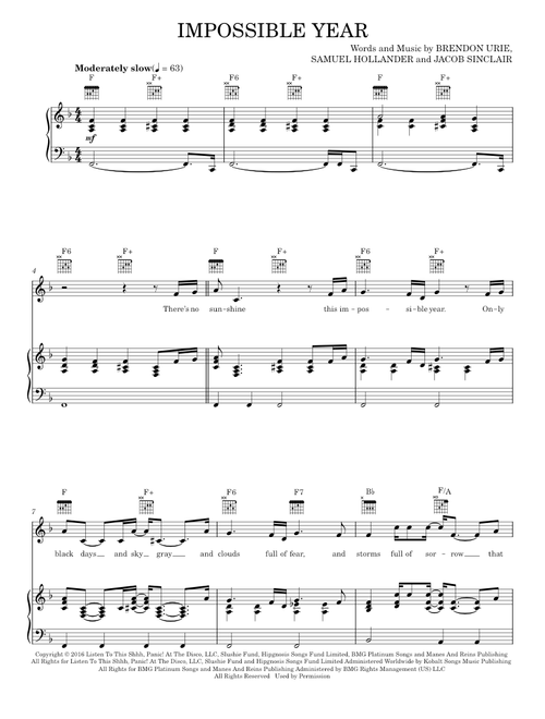 Impossible year - Panic! At the Disco (Piano-Vocal-Guitar)