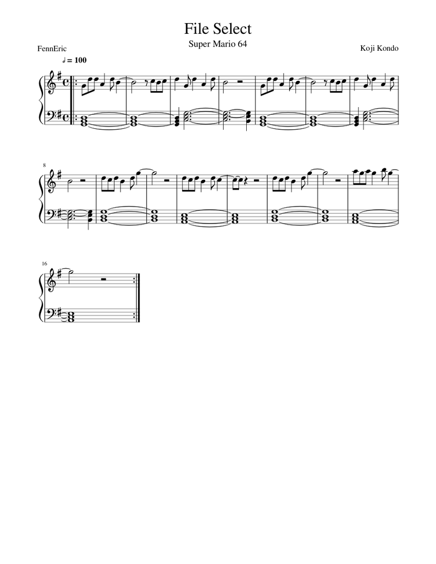 Super Mario 64: File Select Sheet Music for Piano (Solo) easy