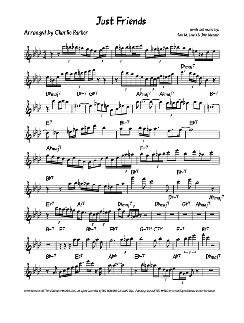 Just Friends (Arr. Charlie Parker) - John Klenner, Sam M Lewis (Piano-Vocal-Guitar (Piano Accompaniment))