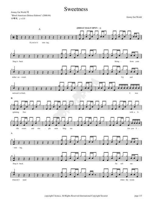 Sweetness (Arr. COPYDRUM) - Jimmy Eat World (Drums)