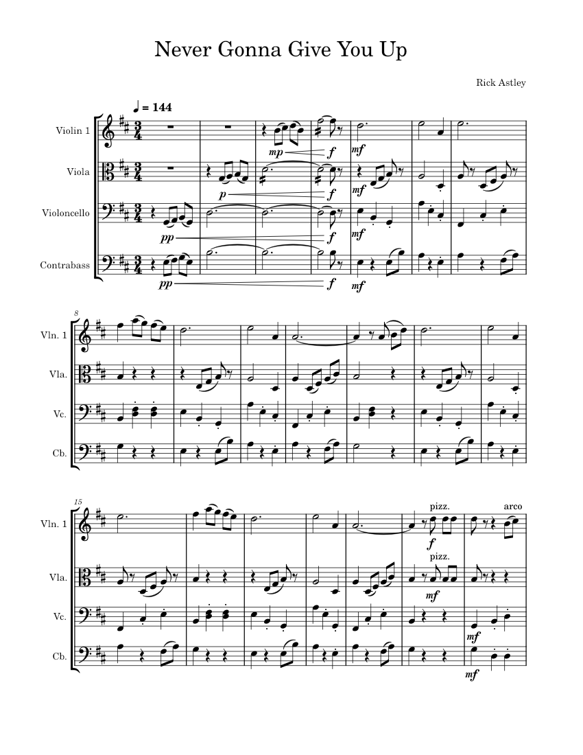 Never Gonna Give You Up – Rick Astley Sheet Music for Contrabass ...
