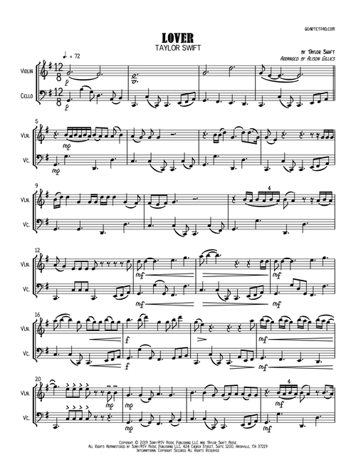 Lover (Arr. Alison Gillies) - Taylor Swift (Instrumental Duet)