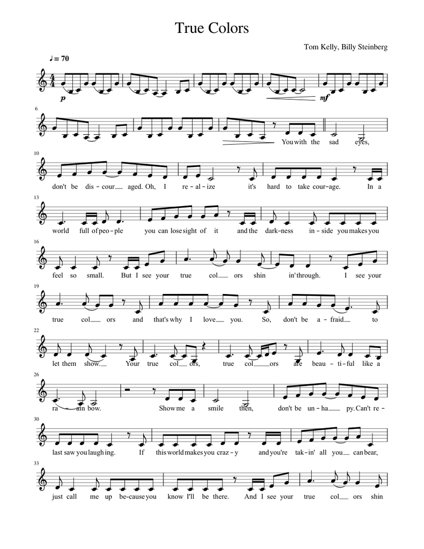 True Colors Sheet music for Piano (Solo) | Musescore.com