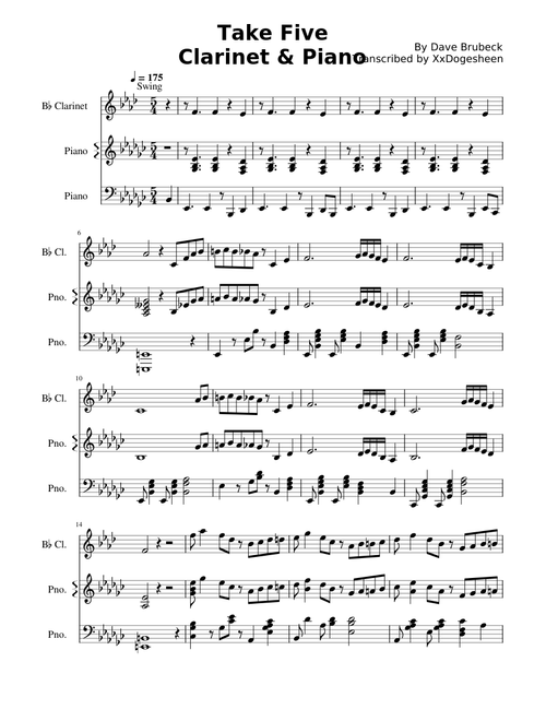 Take Five – Dave Brubeck - Clarinet & Piano