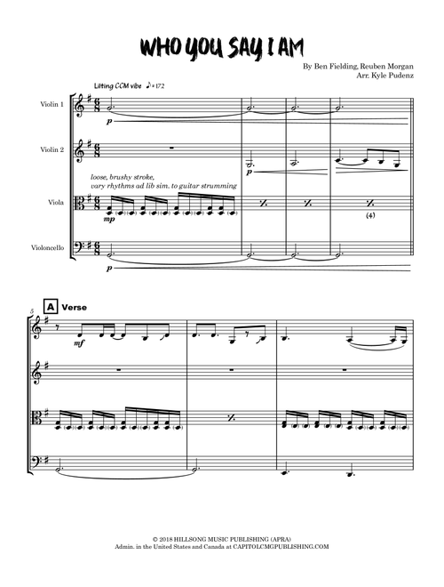 Who You Say I Am (Arr. Kyle Pudenz) - Ben Fielding, Reuben Morgan (String Quartet)