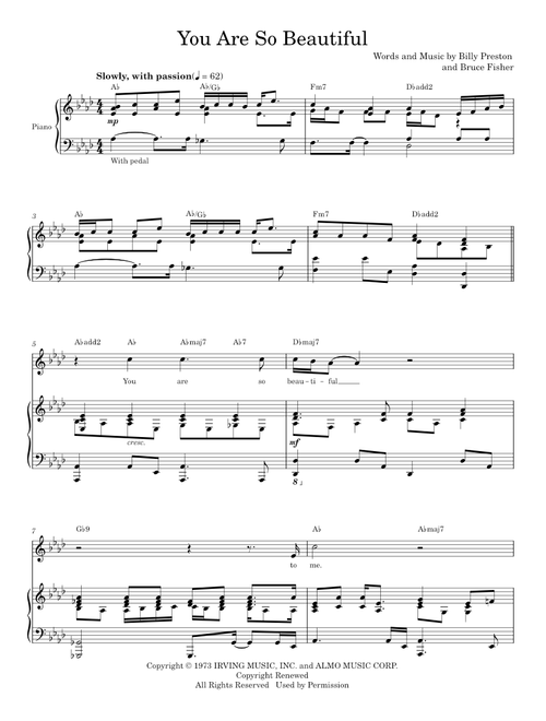 You Are So Beautiful - Billy Preston, Joe Cocker (Piano Vocal)