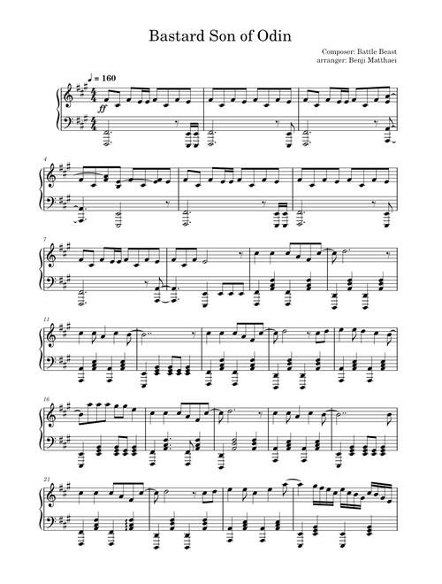 Bastard Son of Odin – Battle Beast (for piano)