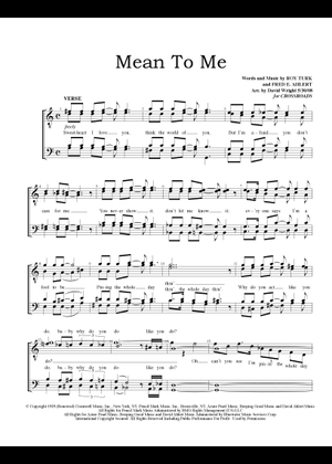 ボーカル　ビッグバンド譜面：MEAN TO ME ボーカル ビッグバンド譜面：MEAN TO ME Mean To Me