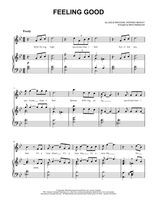 Feeling Good (Arr. Mario Stallbaumer) - Nina Simone (Piano Vocal)