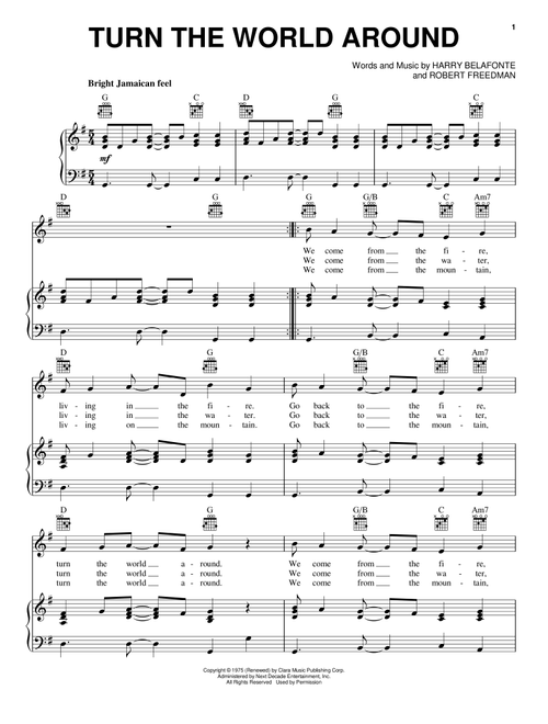 Turn The World Around - Harry Belafonte, Robert Freedman (Piano-Vocal-Guitar)