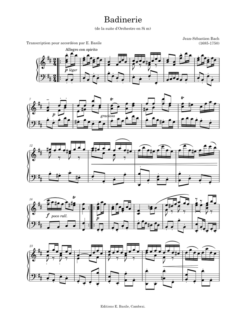 Badinerie jean s bastien bach sheet music for accordion solo