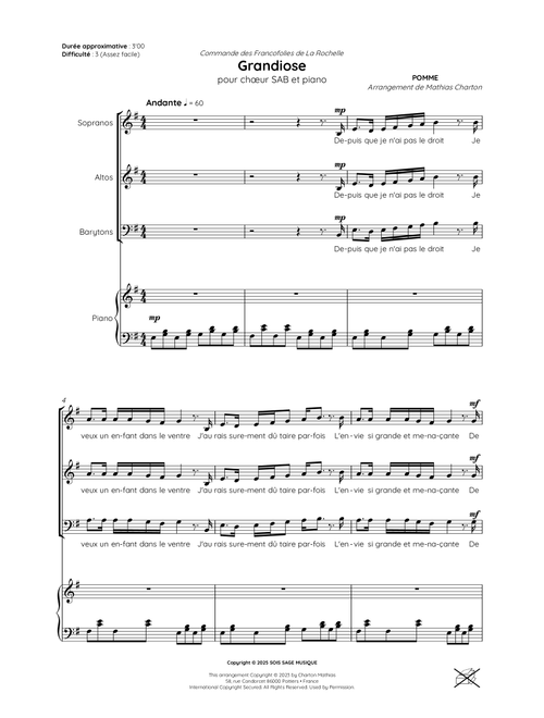 Grandiose (Arr. Mathias Charton) - Claire Pommet (Choral, SAB)