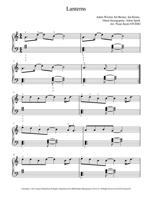 Lanterns (Arr. Piano Seeds STUDIO) - Birds Of Tokyo (Piano Vocal)