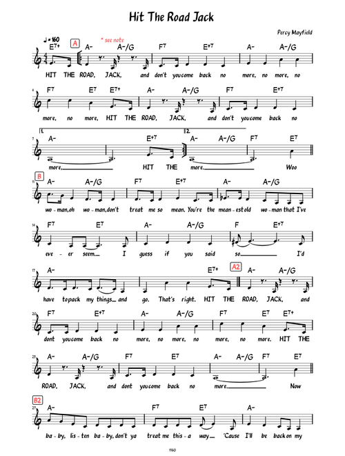 Hit The Road Jack (lead sheet with lyrics)