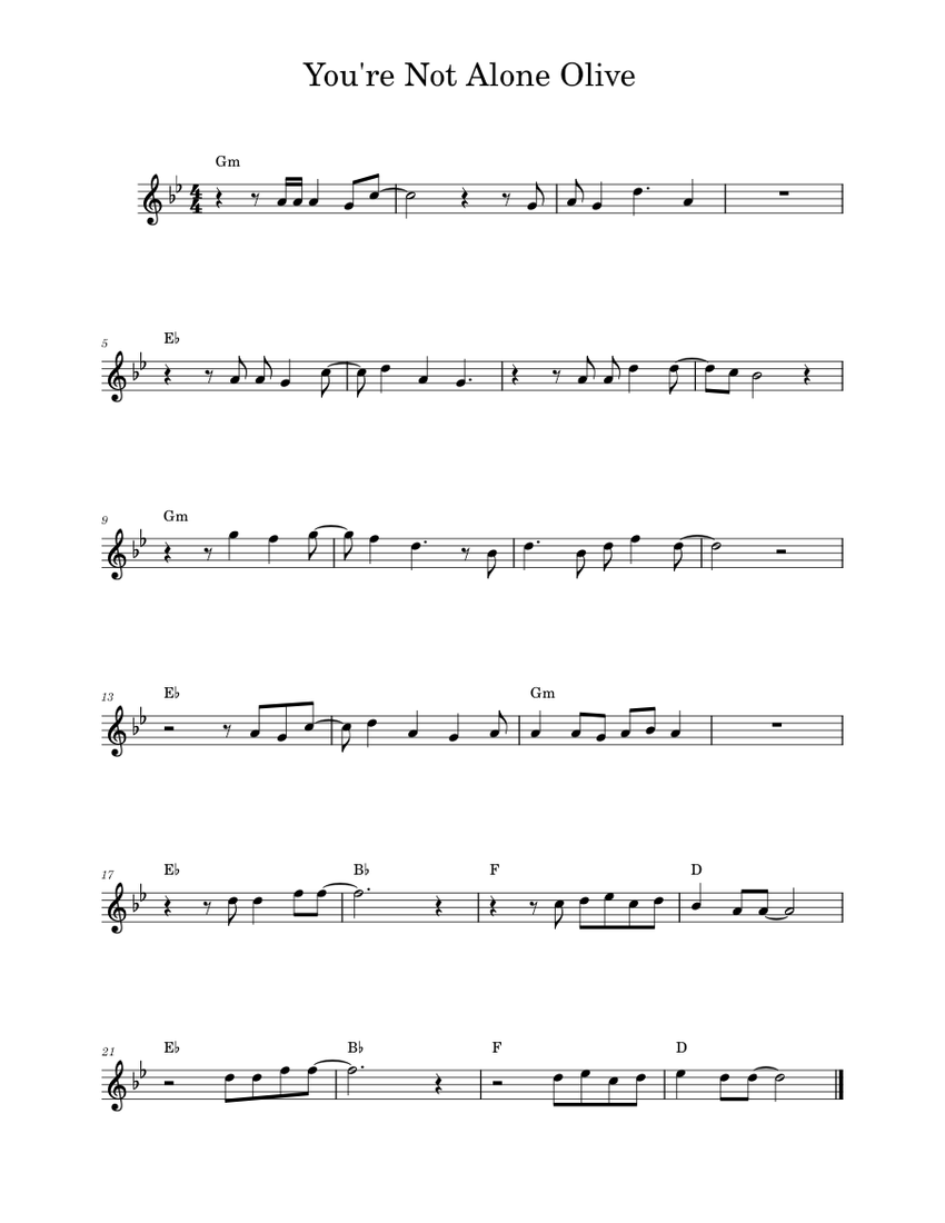 You're Not Alone Olive Sheet Music for Piano (Solo) Easy