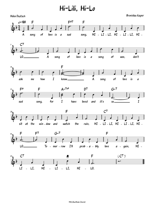 Hi-Lili, Hi-Lo (Lead sheet with lyrics )