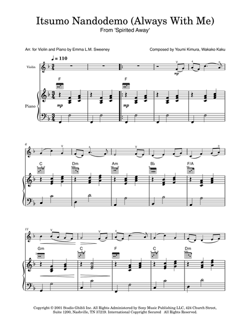 Itsumo Nandodemo (Always With Me) (Arr. Emma L.M. Sweeney) - Youmi Kimura (Violin and Piano)