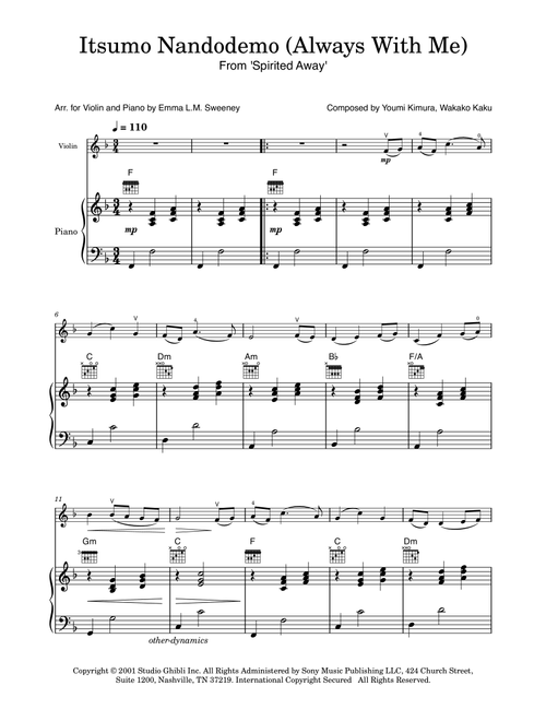 Itsumo Nandodemo (Always With Me) (Arr. Emma L.M. Sweeney) - Youmi Kimura (Violin and Piano)