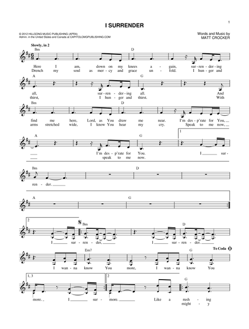 I Surrender - Hillsong Live (Lead Sheet - Fake Book)